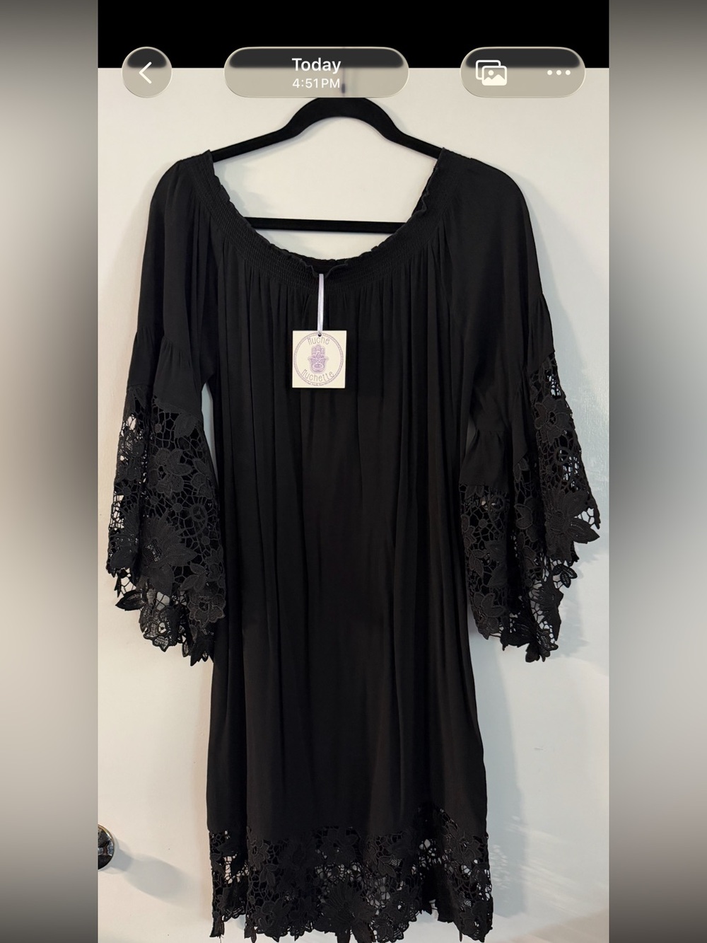 MUCHE & MUCHETTE- Black Crochet Trim Boho Dress NWT Size M/L